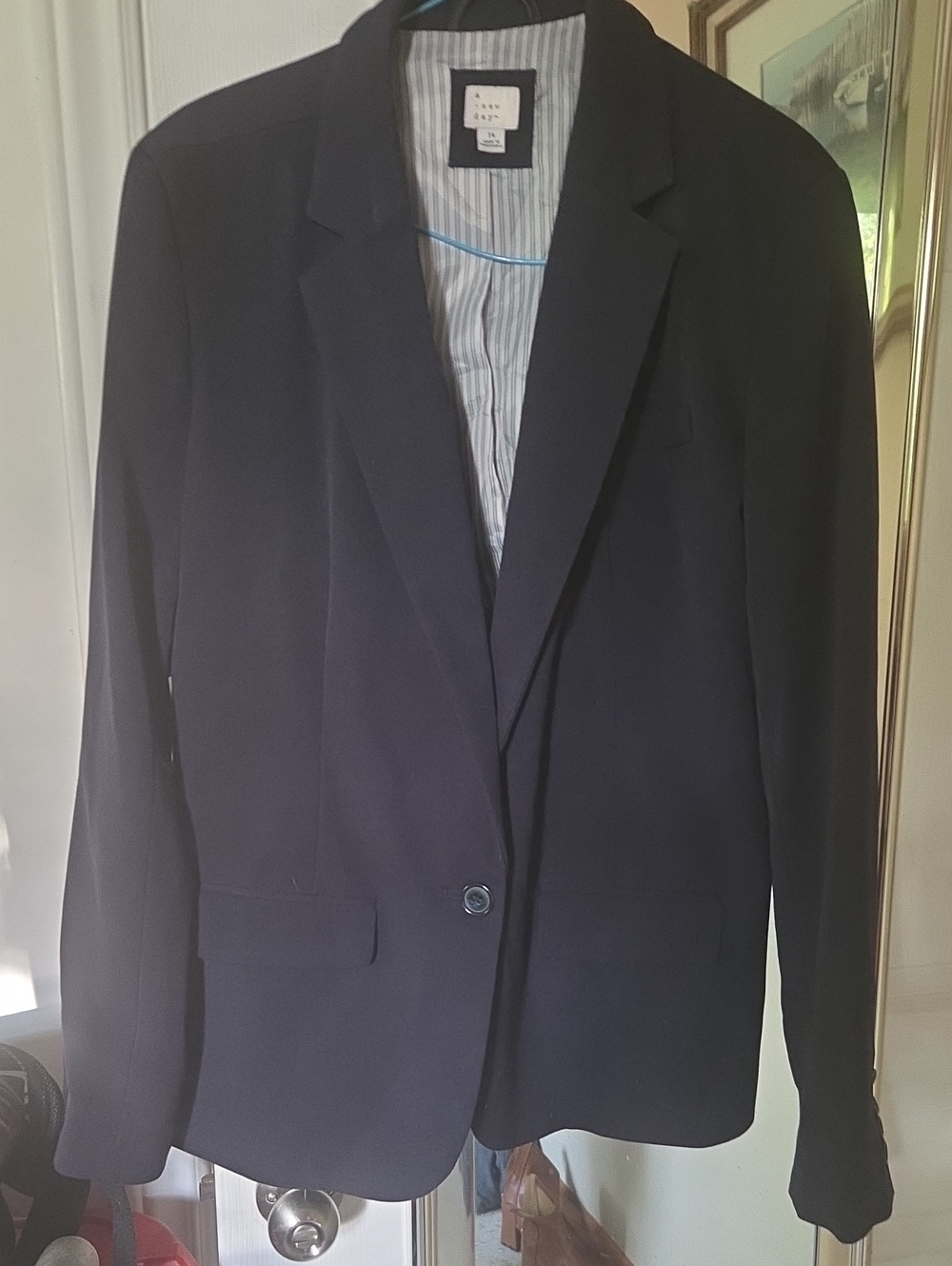 Navy Single-Button Notch-Lapel Blazer